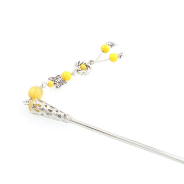 Tibetan Style Hair Stick with Tassel 5.5" Long Yellow